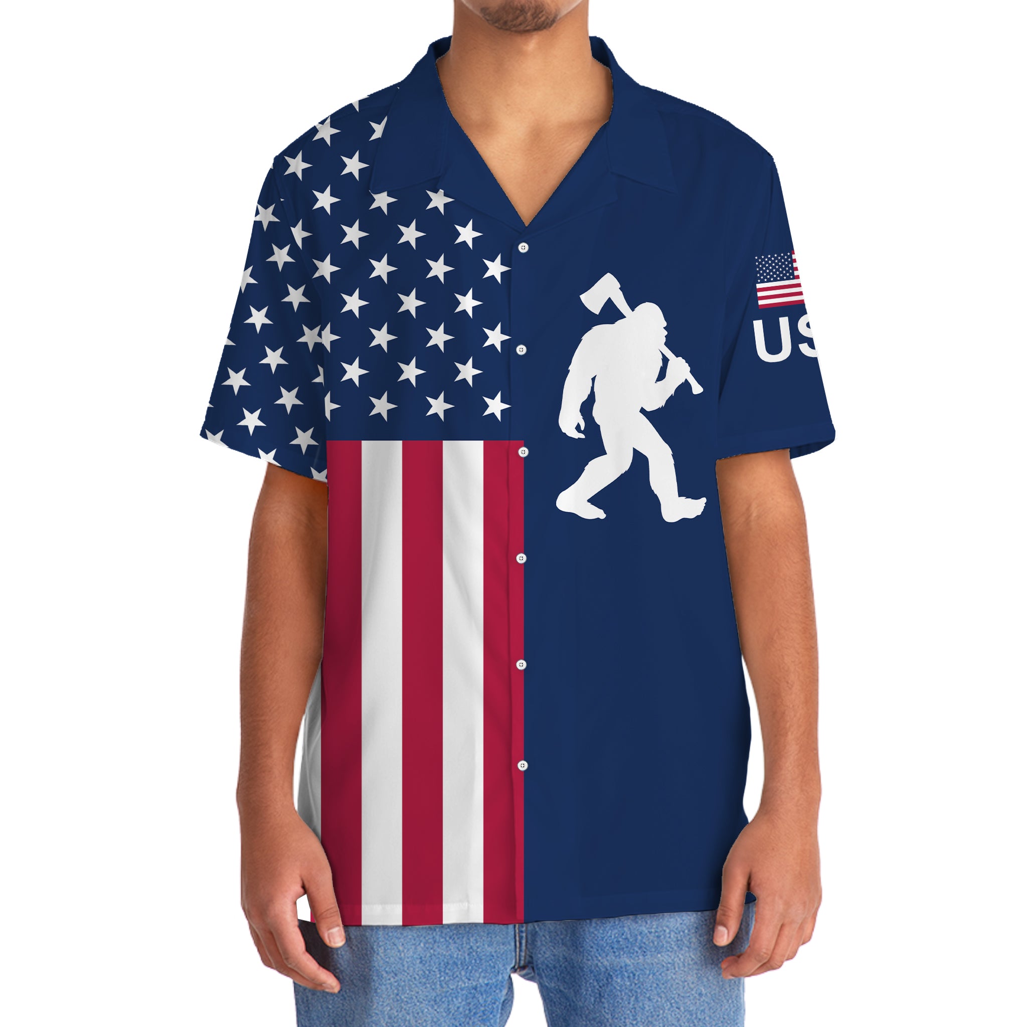 America Bigfoot Carries Axe Hawaiian Shirt America Bigfoot Carries Axe Hawaiian Shirt - Image 5