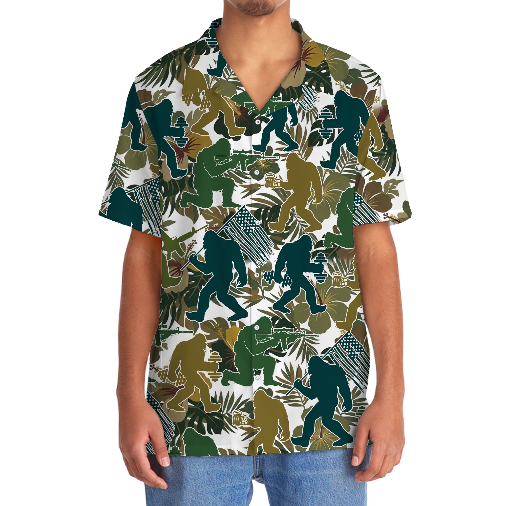 Bigfoot Moss Green Tropical Hawaiian Shirt Bigfoot Moss Green Tropical Hawaiian Shirt - Image 5
