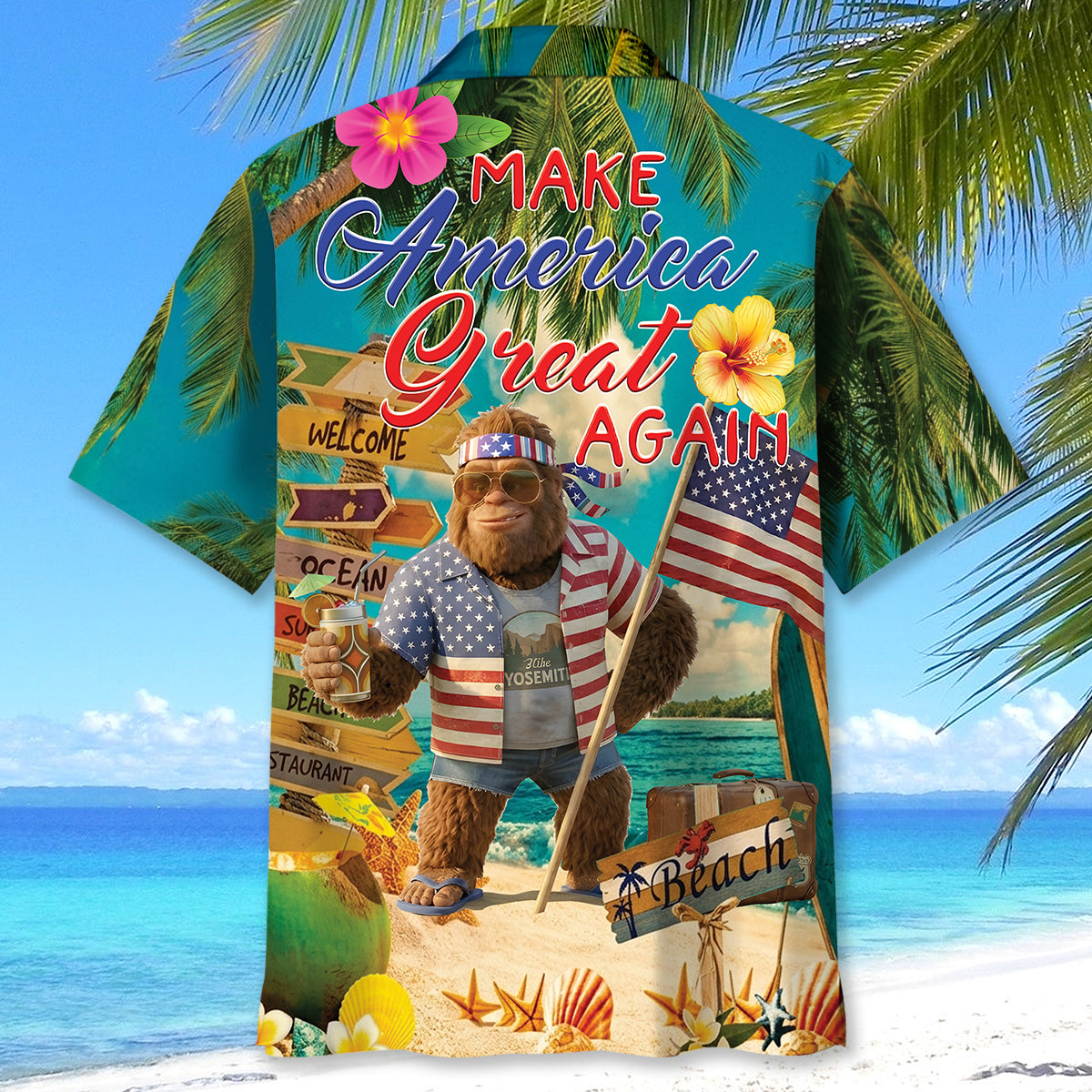 Funny Bigfoot Patriot Tropical Beach Hawaiian Shirt Funny Bigfoot Patriot Tropical Beach Hawaiian Shirt - Image 5