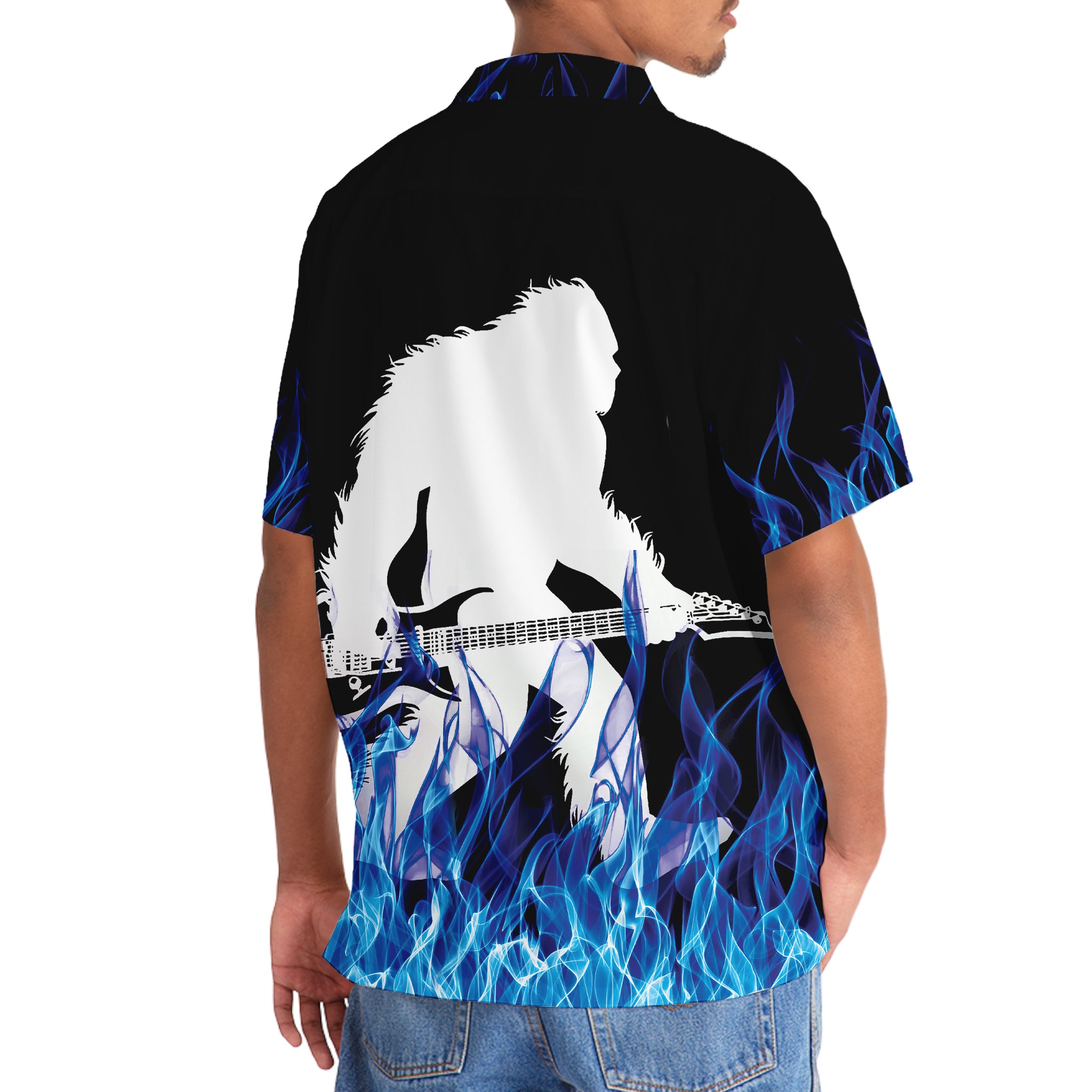 Bigfoot Playing a Guitar Rock on Sasquatch Hawaiian Shirt Bigfoot Playing a Guitar Rock on Sasquatch Hawaiian Shirt - Image 6