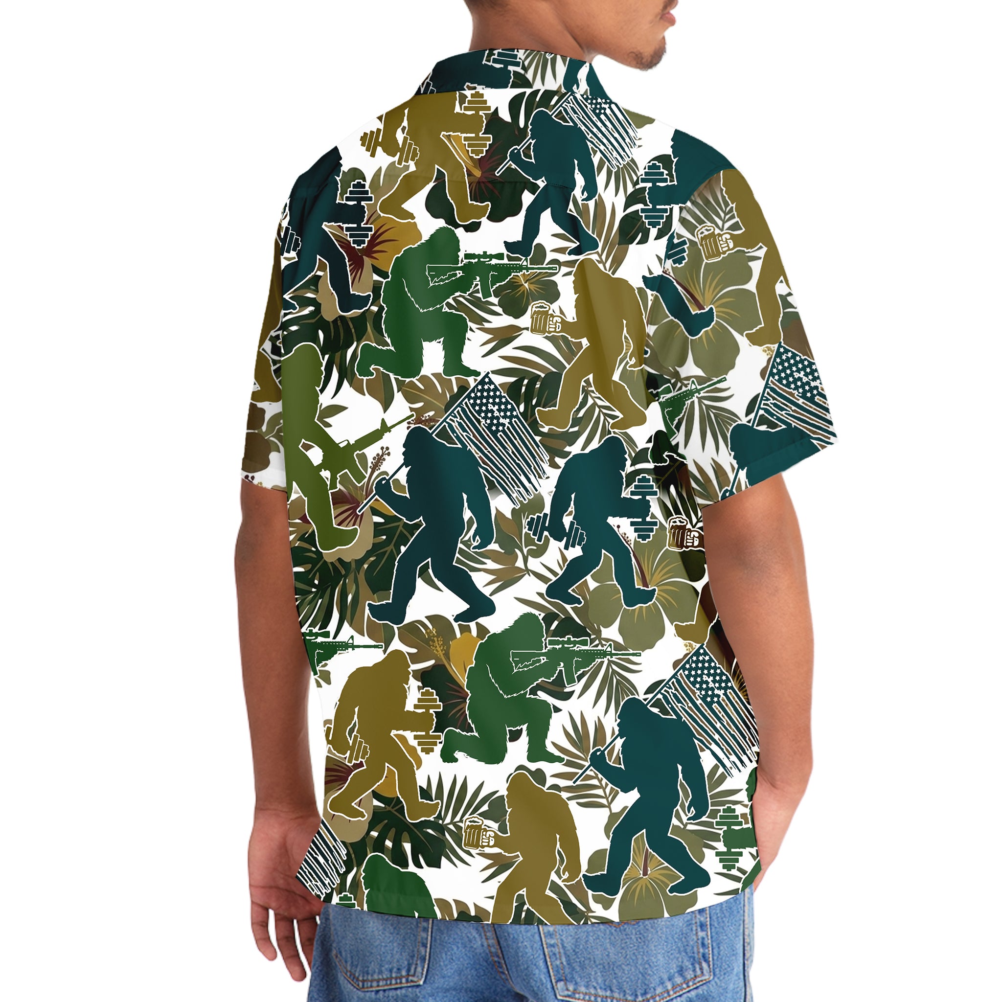 Bigfoot Moss Green Tropical Hawaiian Shirt Bigfoot Moss Green Tropical Hawaiian Shirt - Image 6