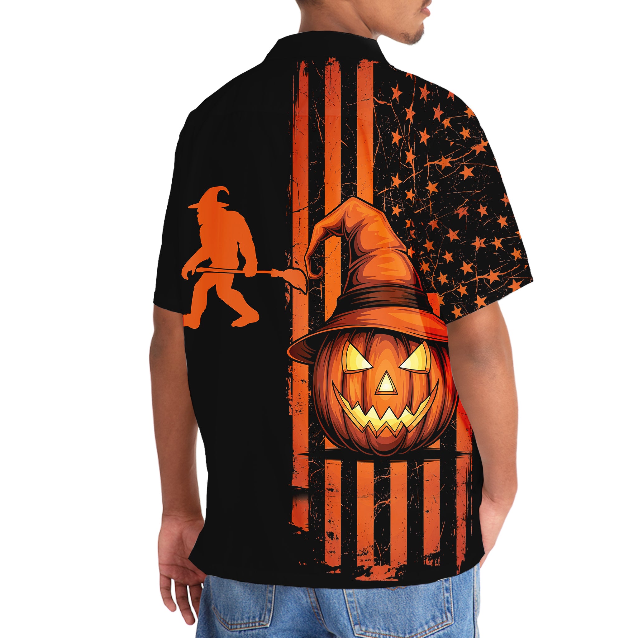 Bigfoot America Flag Halloween Theme Hawaiian Shirt Bigfoot America Flag Halloween Theme Hawaiian Shirt - Image 5