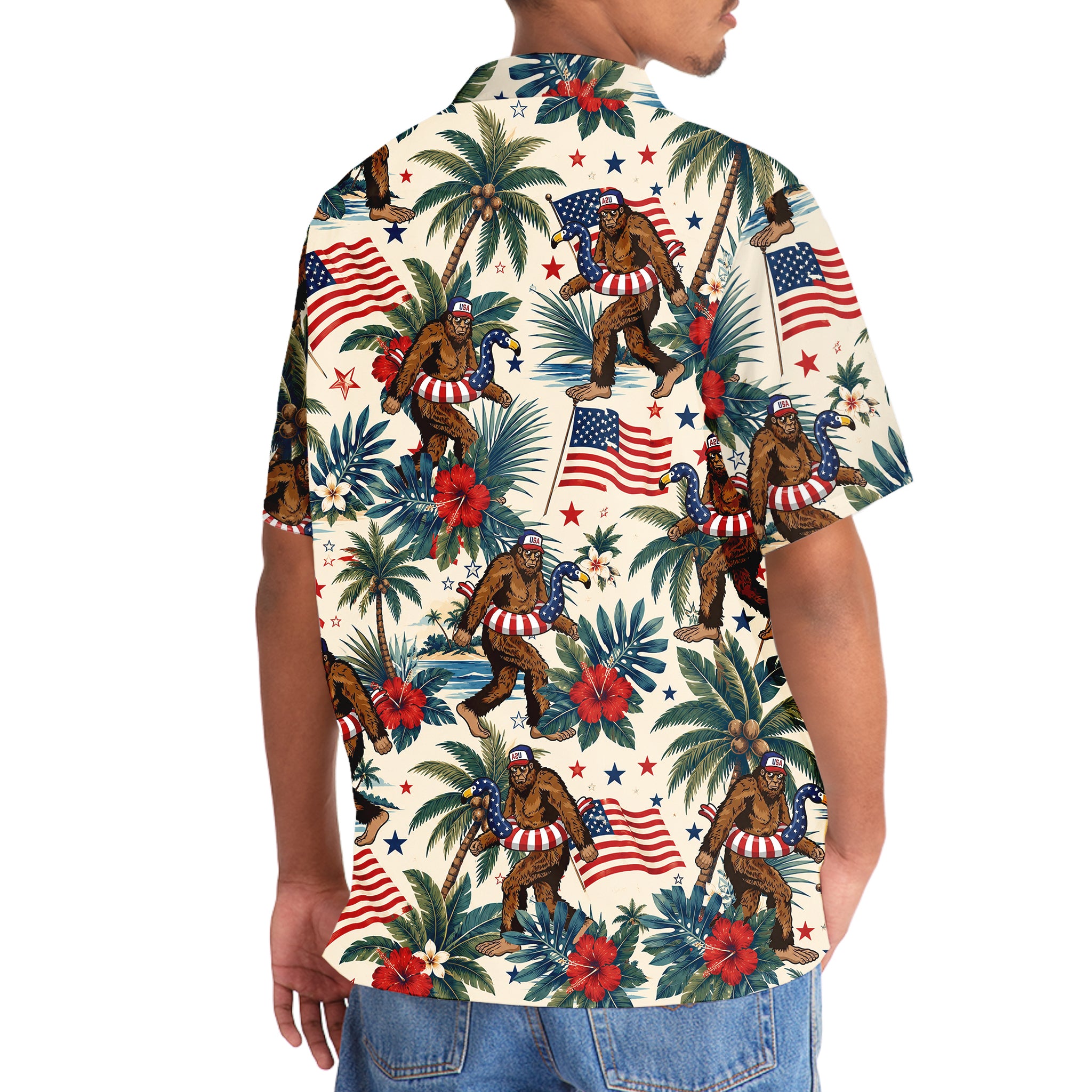 Tropical Patriotic Bigfoot Flamingo Hawaiian Shirt Tropical Patriotic Bigfoot Flamingo Hawaiian Shirt - Image 6