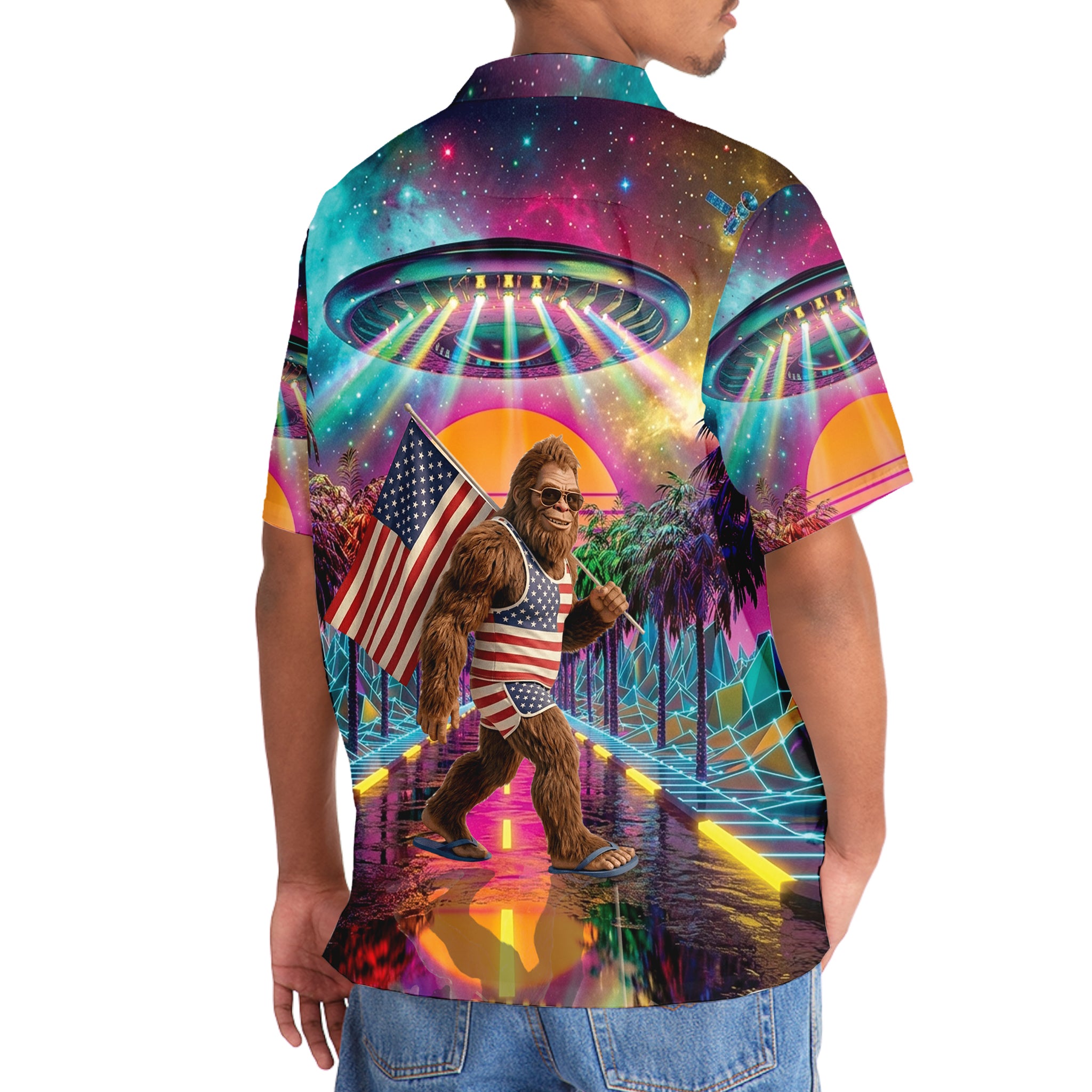 80s Retro Futuristic Sci-Fi Bigfoot Hawaiian Shirt 80s Retro Futuristic Sci-Fi Bigfoot Hawaiian Shirt - Image 6