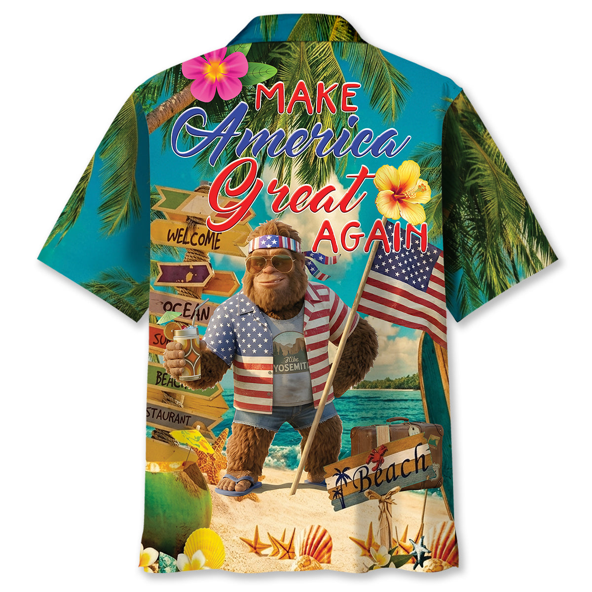Funny Bigfoot Patriot Tropical Beach Hawaiian Shirt Funny Bigfoot Patriot Tropical Beach Hawaiian Shirt - Image 6