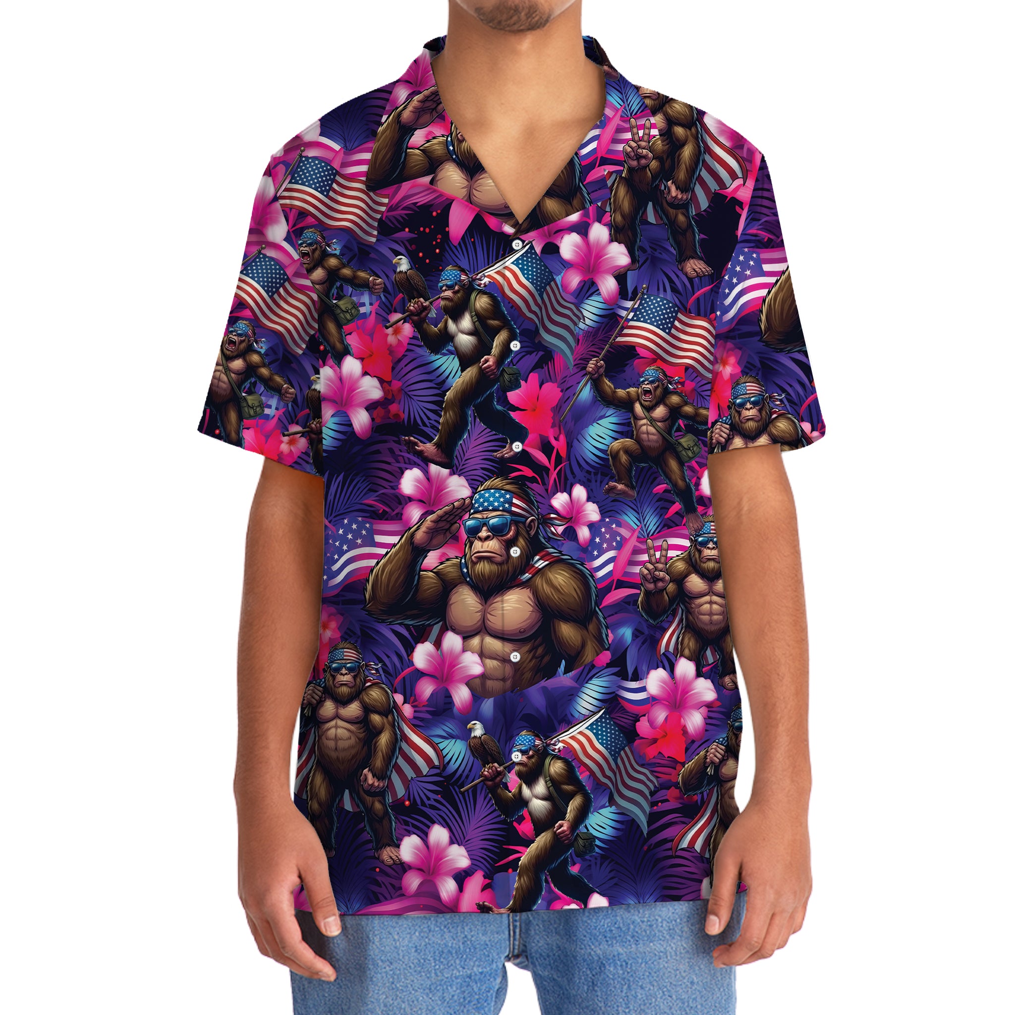 Neon Bigfoot Patriotic Hawaiian Shirt Neon Bigfoot Patriotic Hawaiian Shirt - Image 6