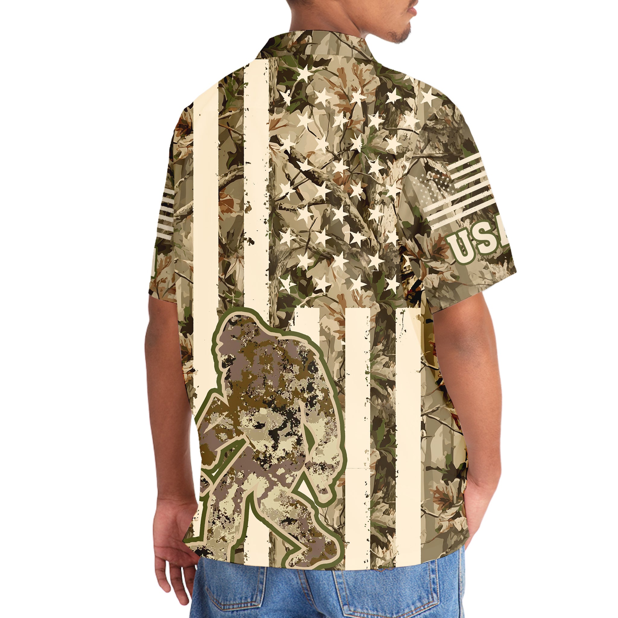 Bigfoot American Flag Camouflage Hawaiian Shirt Bigfoot American Flag Camouflage Hawaiian Shirt - Image 8