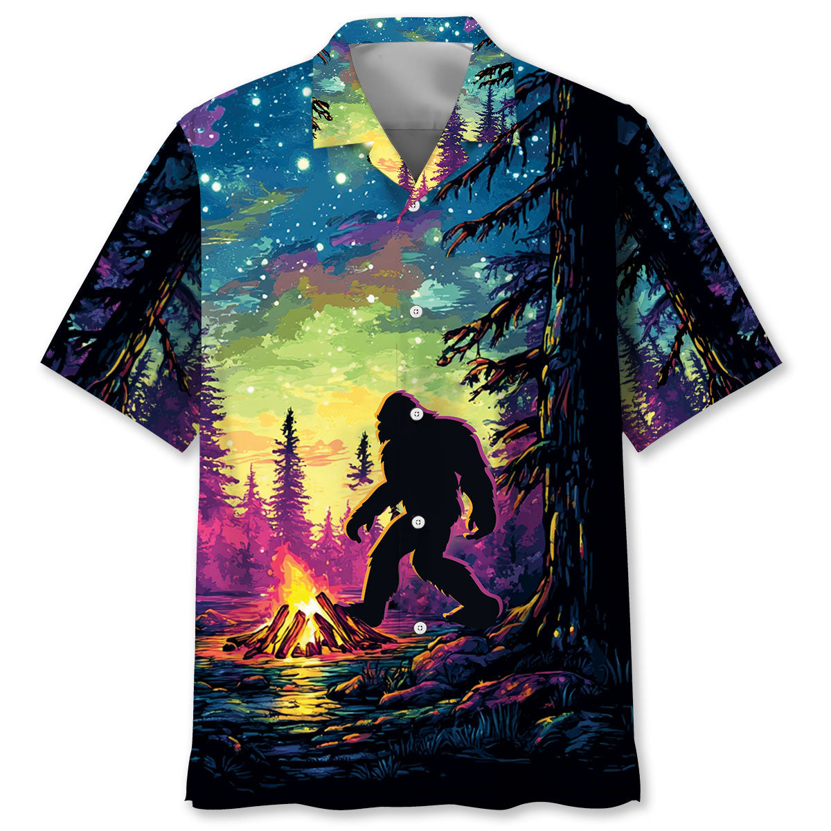 Bigfoot Alone Campfire Night Hawaiian Shirt Bigfoot Alone Campfire Night Hawaiian Shirt