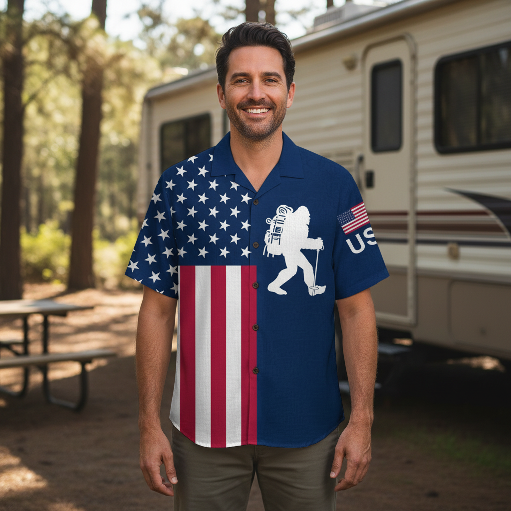 Bigfoot Hiking America Hawaiian Shirt Bigfoot Hiking America Hawaiian Shirt - Image 6