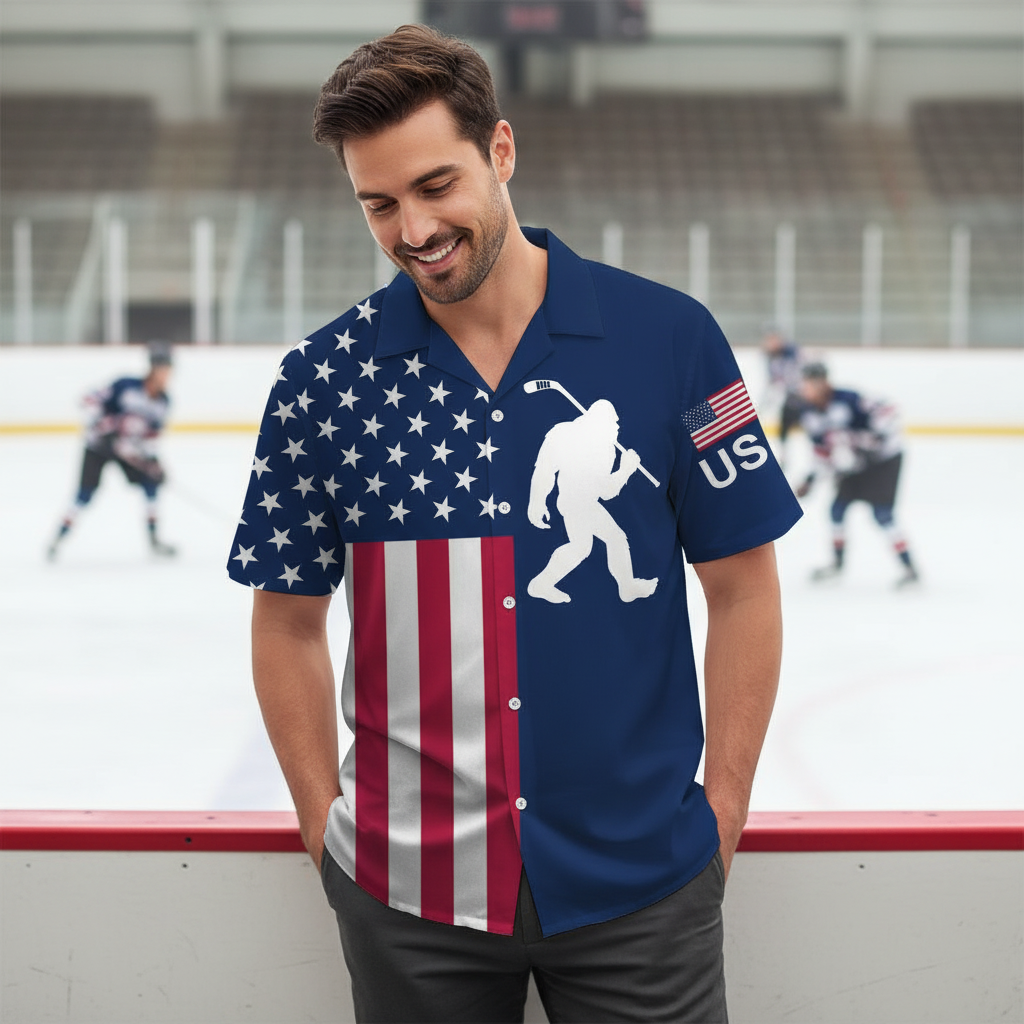Bigfoot Is a Hockey Player America Hawaiian Shirt Bigfoot Is a Hockey Player America Hawaiian Shirt - Image 6