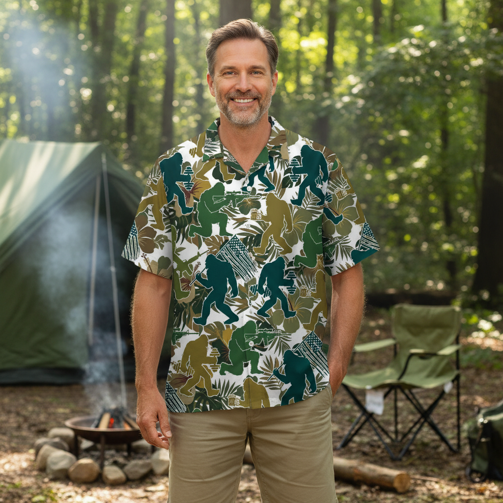 Bigfoot Moss Green Tropical Hawaiian Shirt Bigfoot Moss Green Tropical Hawaiian Shirt - Image 7