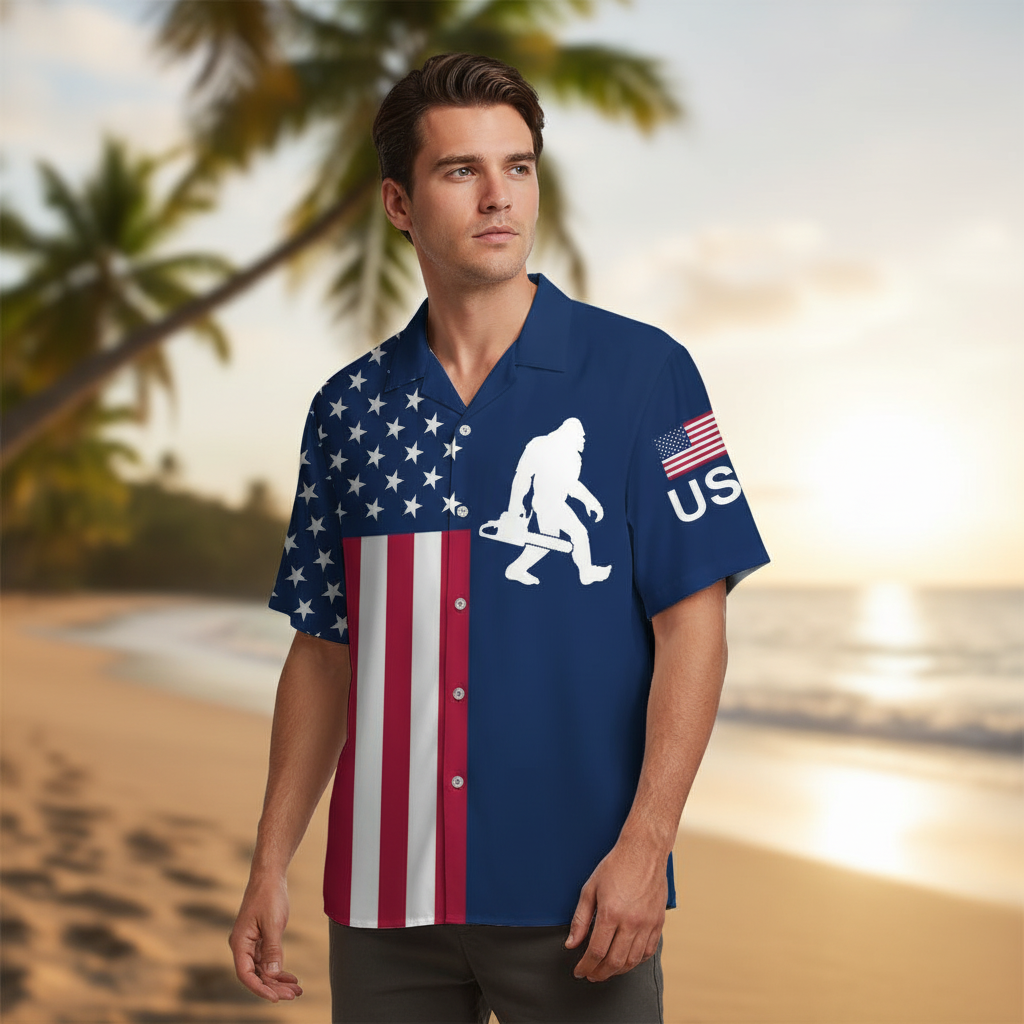 America Bigfoot Chainsaw Hawaiian Shirt America Bigfoot Chainsaw Hawaiian Shirt - Image 7
