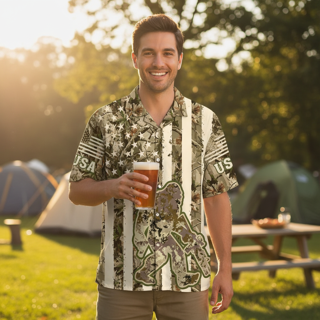 Bigfoot American Flag Camouflage Hawaiian Shirt Bigfoot American Flag Camouflage Hawaiian Shirt - Image 9