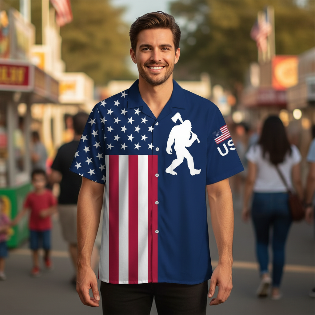 America Bigfoot Carries Axe Hawaiian Shirt America Bigfoot Carries Axe Hawaiian Shirt - Image 7