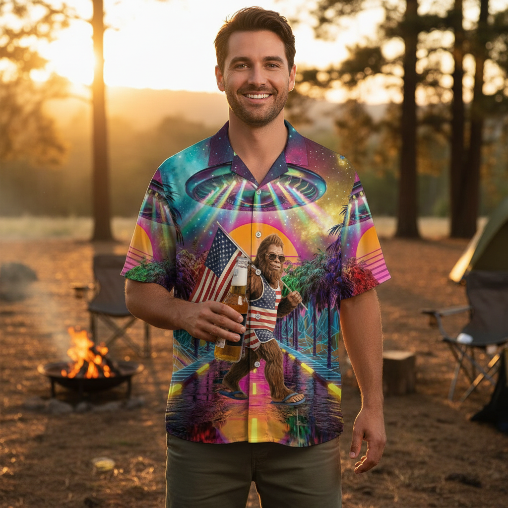 80s Retro Futuristic Sci-Fi Bigfoot Hawaiian Shirt 80s Retro Futuristic Sci-Fi Bigfoot Hawaiian Shirt - Image 8