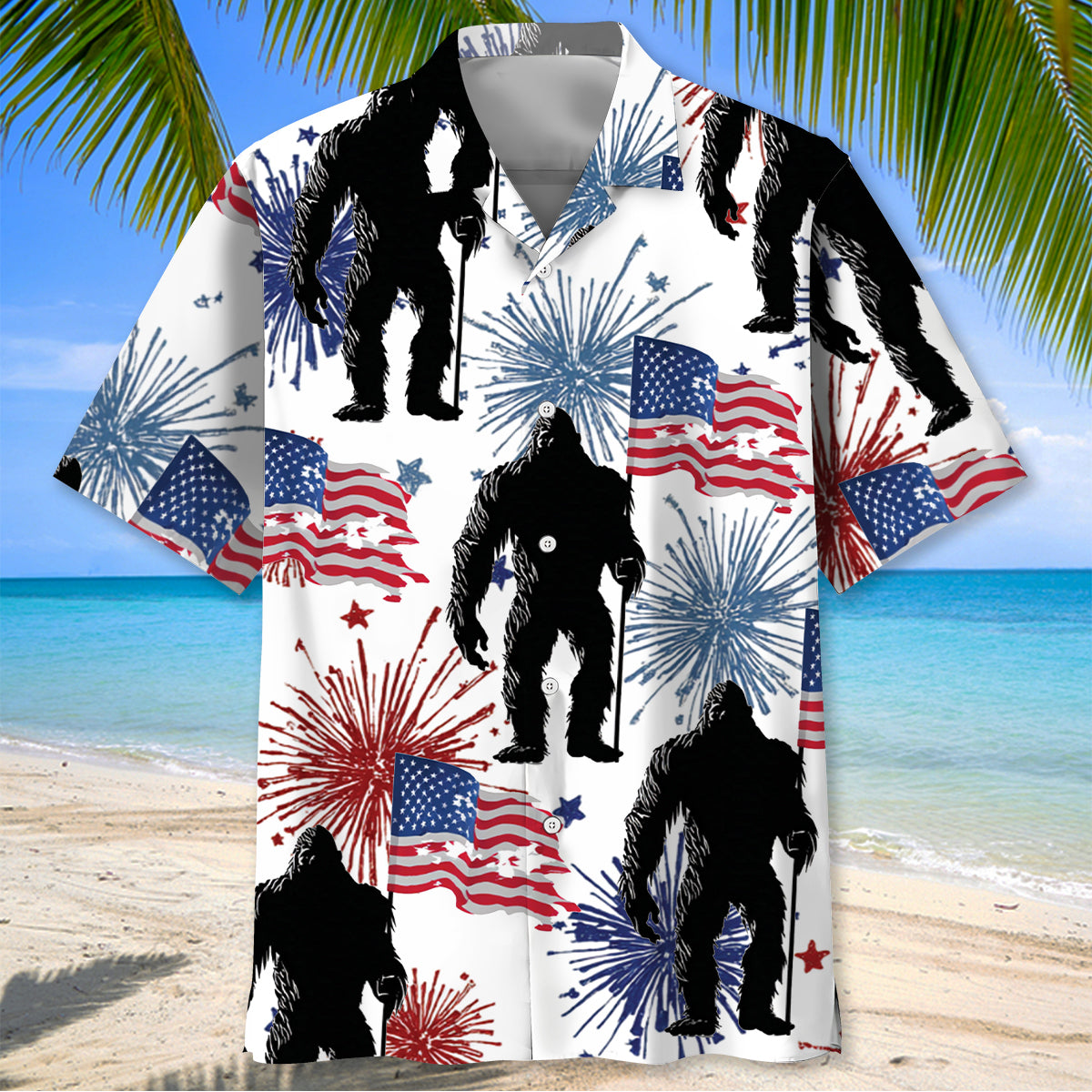 American Bigfoot Fireworks Hawaiian Shirt American Bigfoot Fireworks Hawaiian Shirt - Image 3