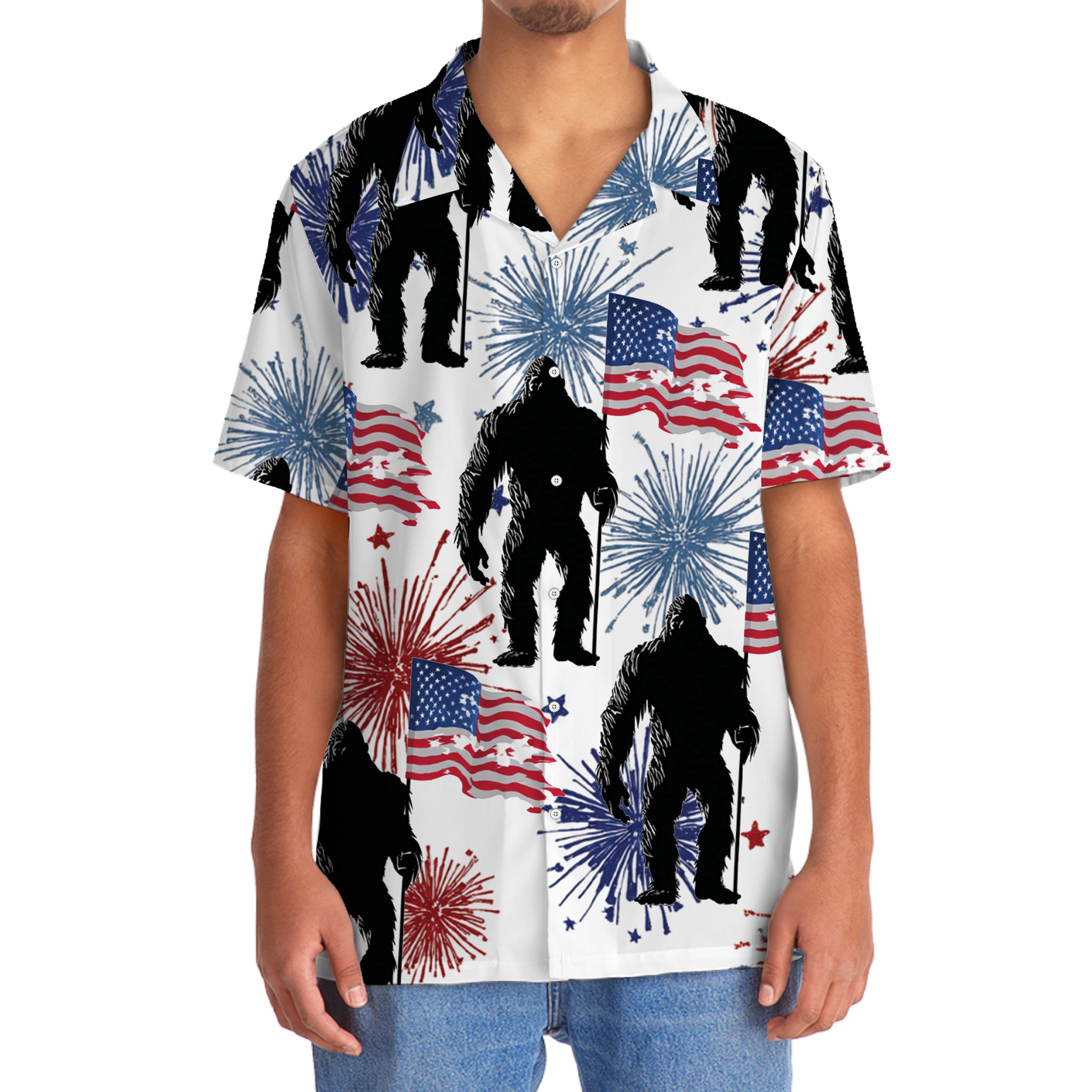 American Bigfoot Fireworks Hawaiian Shirt American Bigfoot Fireworks Hawaiian Shirt - Image 5