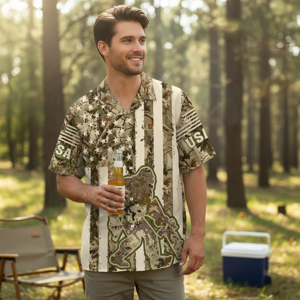 Bigfoot American Flag Camouflage Hawaiian Shirt Bigfoot American Flag Camouflage Hawaiian Shirt - Image 10