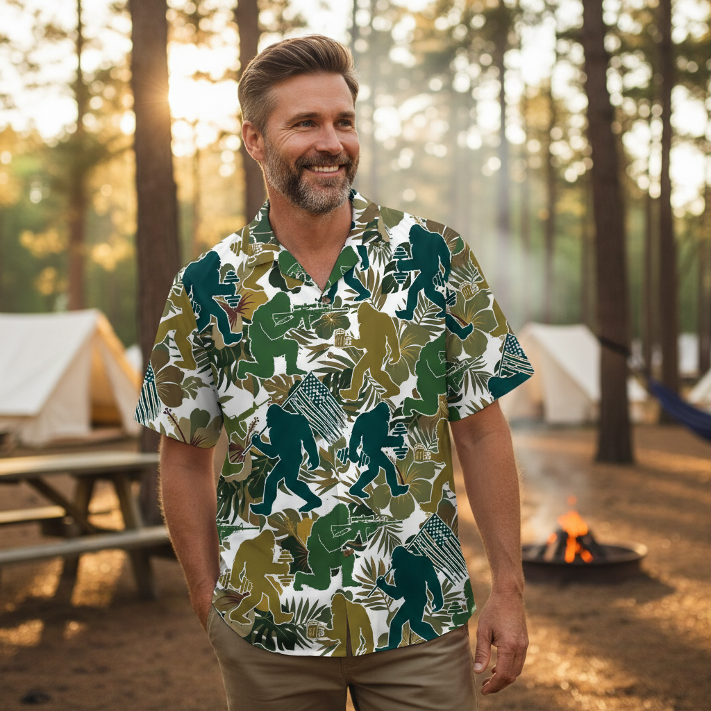 Bigfoot Moss Green Tropical Hawaiian Shirt Bigfoot Moss Green Tropical Hawaiian Shirt - Image 8