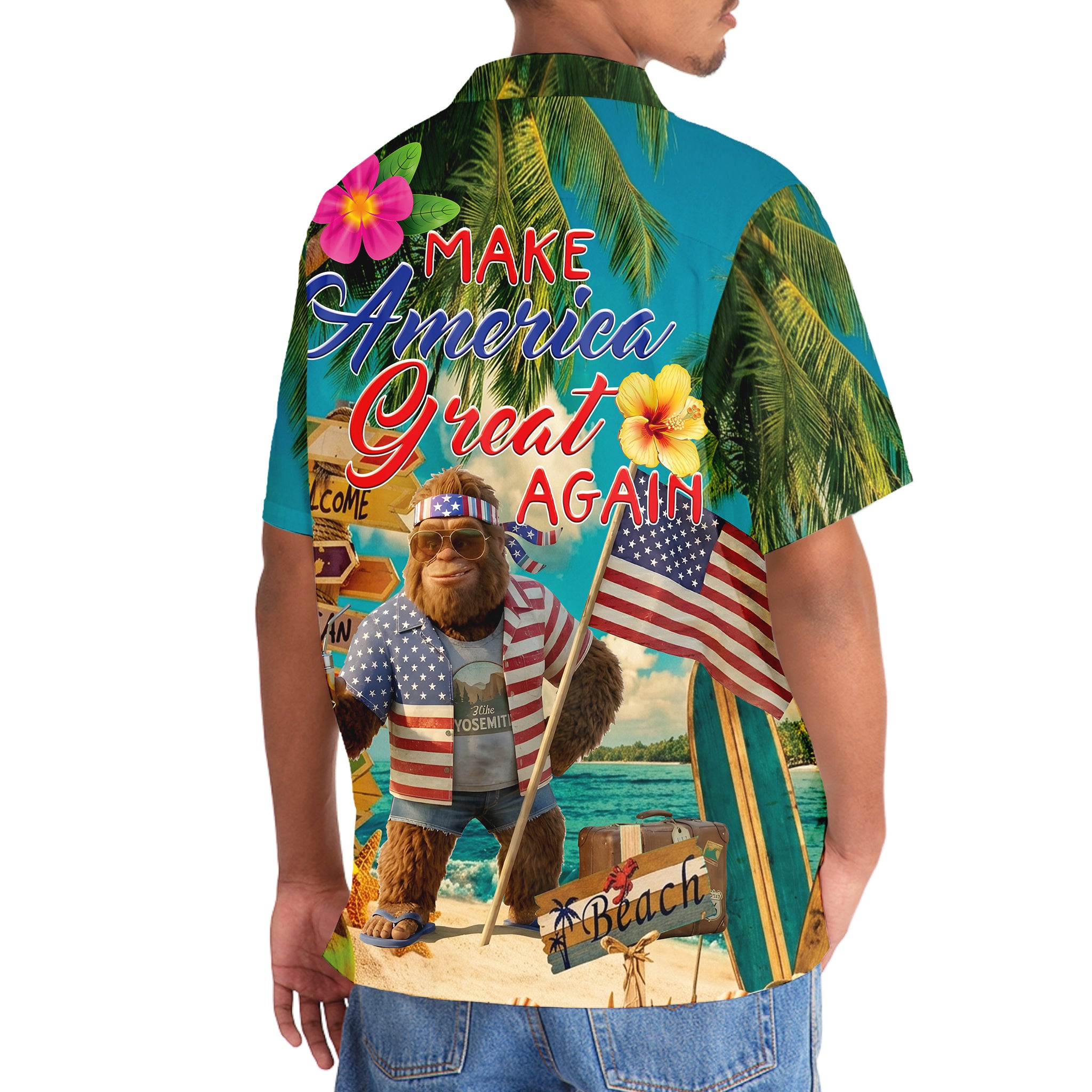 Funny Bigfoot Patriot Tropical Beach Hawaiian Shirt Funny Bigfoot Patriot Tropical Beach Hawaiian Shirt - Image 9