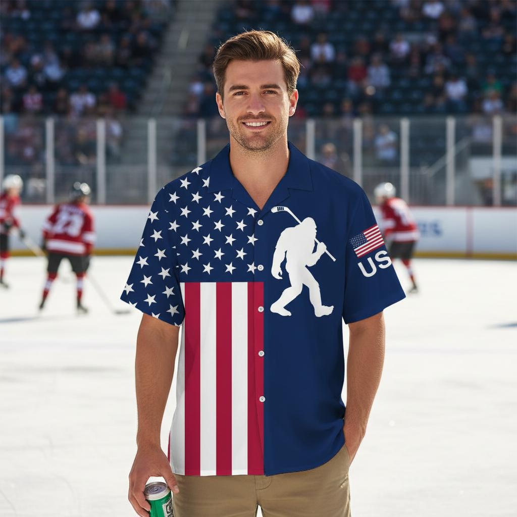 Bigfoot Is a Hockey Player America Hawaiian Shirt Bigfoot Is a Hockey Player America Hawaiian Shirt - Image 7