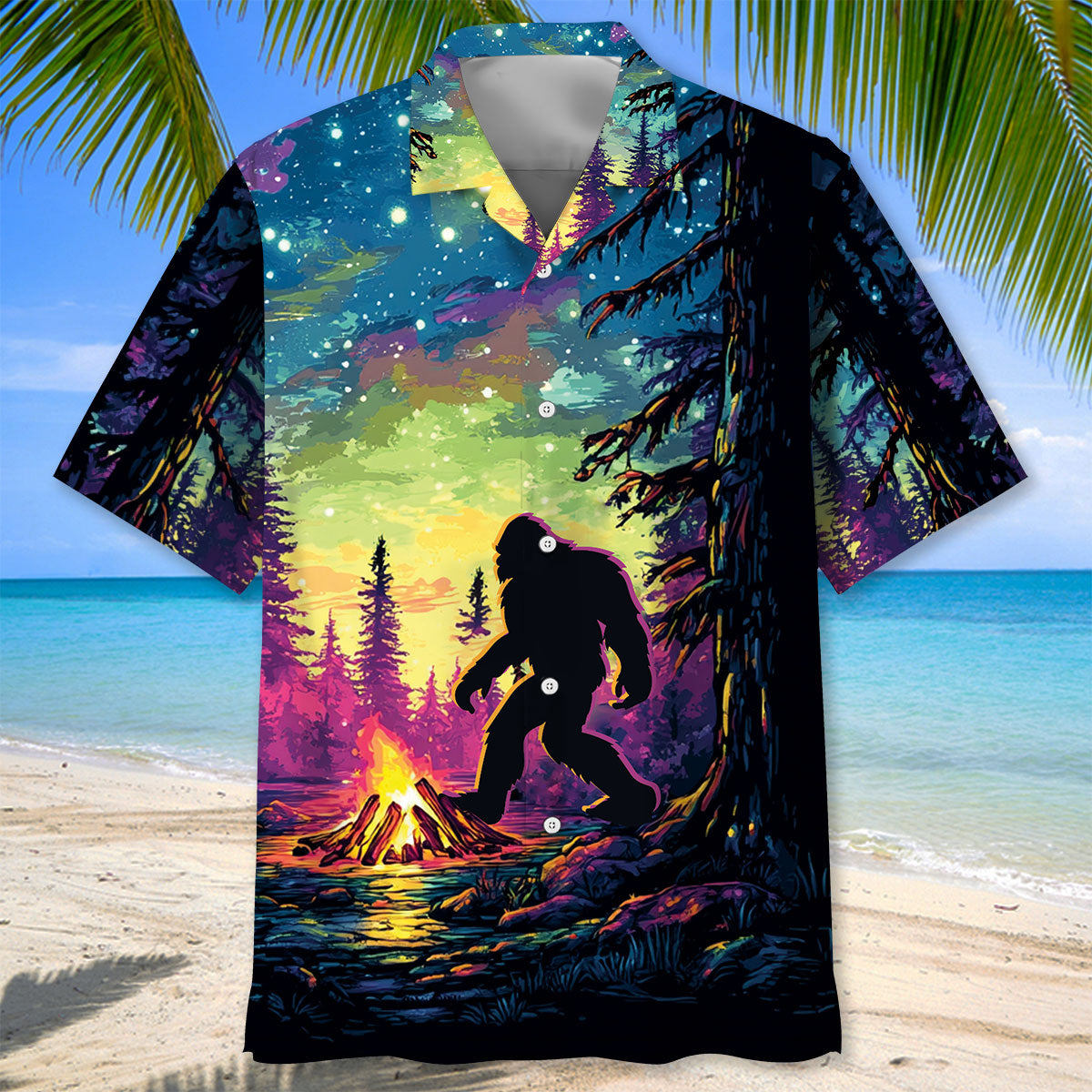 Bigfoot Alone Campfire Night Hawaiian Shirt Bigfoot Alone Campfire Night Hawaiian Shirt - Image 3
