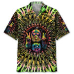 Front view of the hippie bigfoot tie dye peace sign shirt, featuring vibrant colors and a playful design.