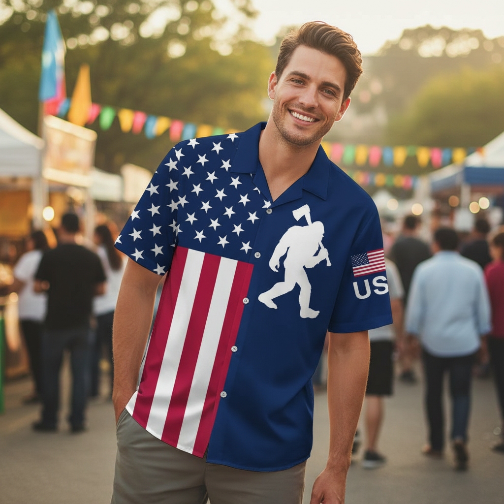 America Bigfoot Carries Axe Hawaiian Shirt America Bigfoot Carries Axe Hawaiian Shirt - Image 8