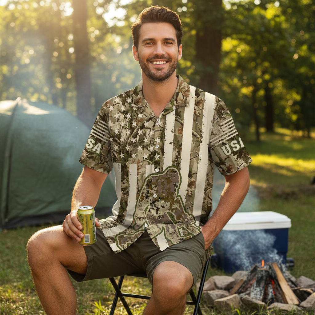 Bigfoot American Flag Camouflage Hawaiian Shirt Bigfoot American Flag Camouflage Hawaiian Shirt - Image 11