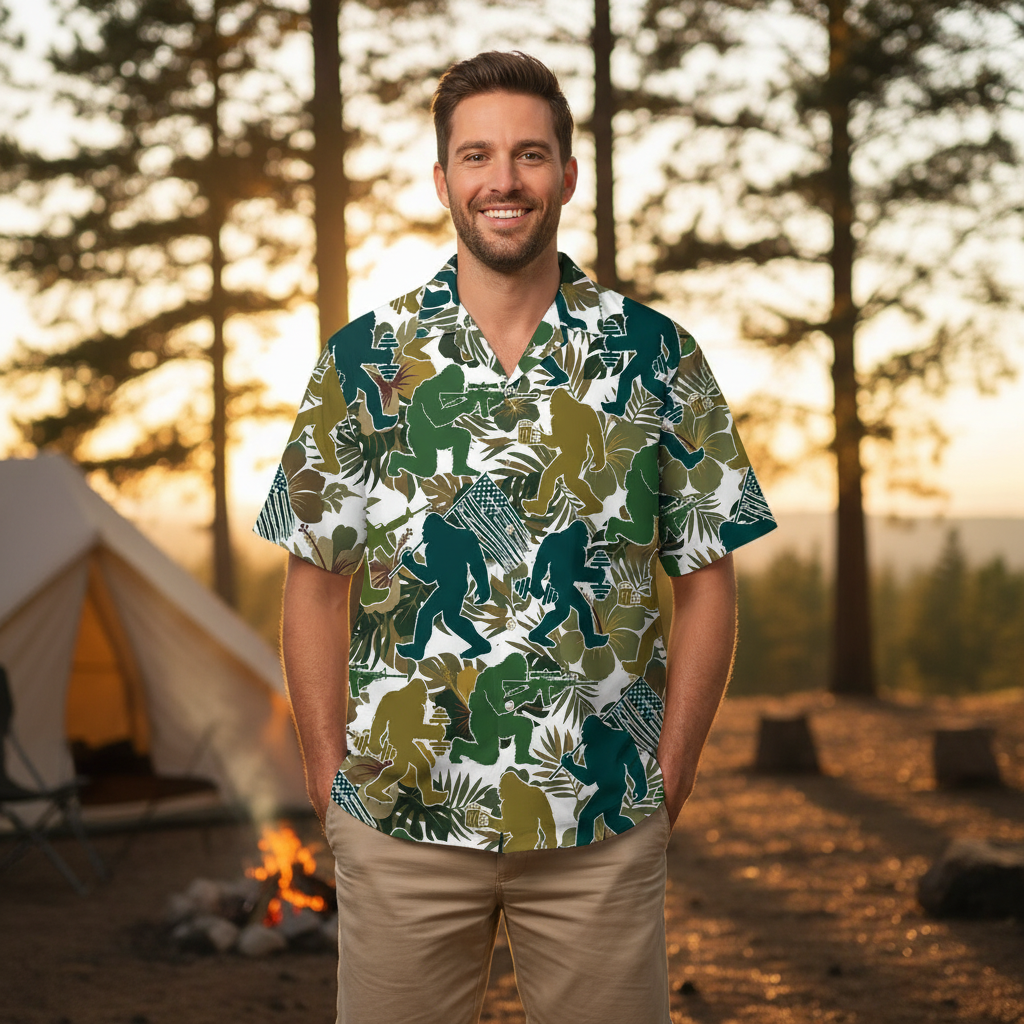 Bigfoot Moss Green Tropical Hawaiian Shirt Bigfoot Moss Green Tropical Hawaiian Shirt - Image 9