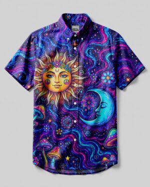 Cosmic Sun and Moon Harmony Button-Down Collar Shirt