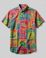 Frog Peace Patchwork Button-Down Collar Shirt