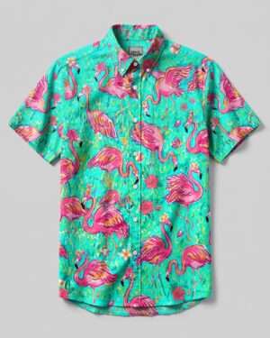 Flamingo Paradise Art Pattern Button-Down Collar Shirt