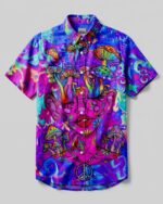 Front view of the psychedelic mushroom goddess shirt featuring vibrant colors and intricate mushroom designs.