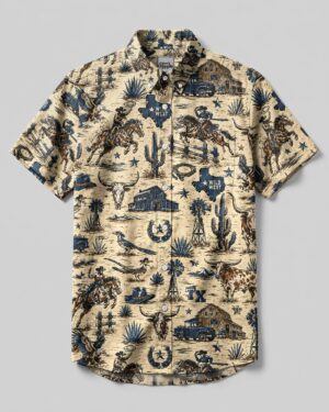 Wild West Vintage Texas Pattern Button-Down Collar Shirt
