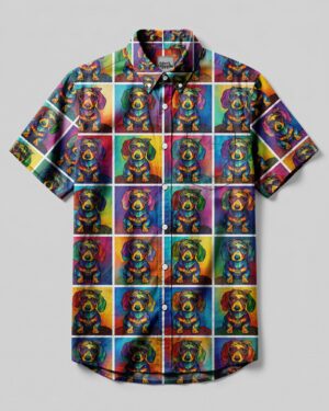 Dachshund Polaroid Pattern Button-Down Collar Shirt