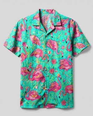 Flamingo Paradise Art Pattern Camp Shirt
