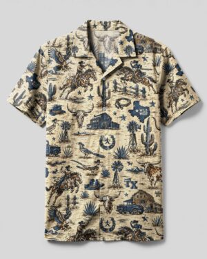 Wild West Vintage Texas Pattern Camp Shirt