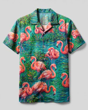 Flamingo Art Pattern Camp Shirt