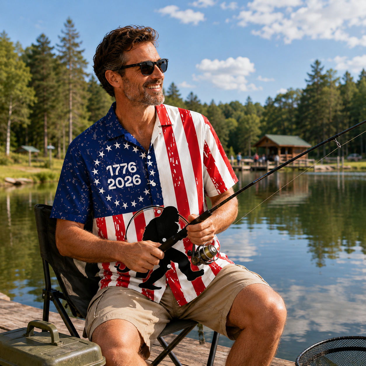 Bigfoot Go Fishing 250 Years of Freedom Hawaiian Shirt Bigfoot Go Fishing 250 Years of Freedom Hawaiian Shirt - Image 4
