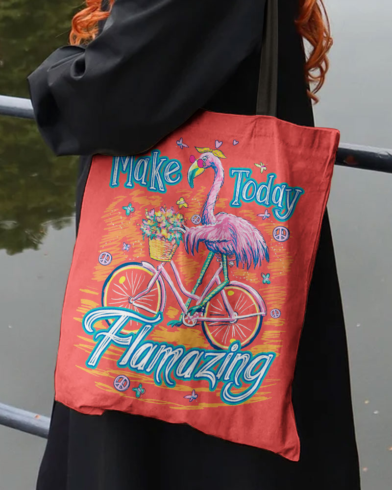 Make Today Flamazing Tote Bag Back view of the MAKE TODAY FLAMAZING TOTE BAG showcasing its vibrant coral color and sturdy straps.