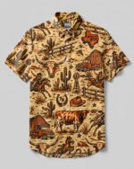 Wild West Vintage Texas Pattern Button-Down Collar Shirt