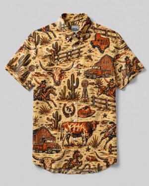 Wild West Vintage Texas Pattern Button-Down Collar Shirt