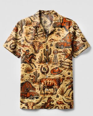 Wild West Vintage Texas Pattern Camp Shirt