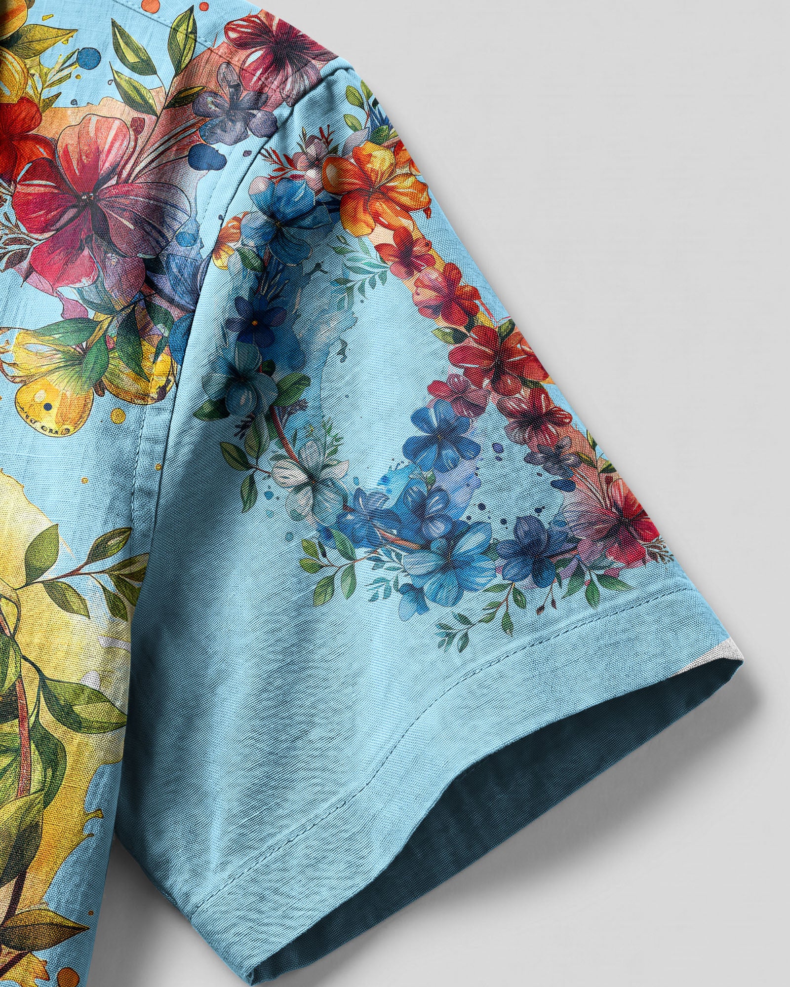 Peace Symbol Floral Camp Shirt Lifestyle shot of the peace symbol floral camp shirt worn casually, emphasizing comfort and vibrant floral patterns outdoors.