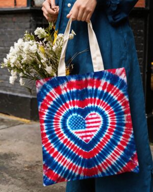 AMERICAN FLAG HEART TOTE BAG