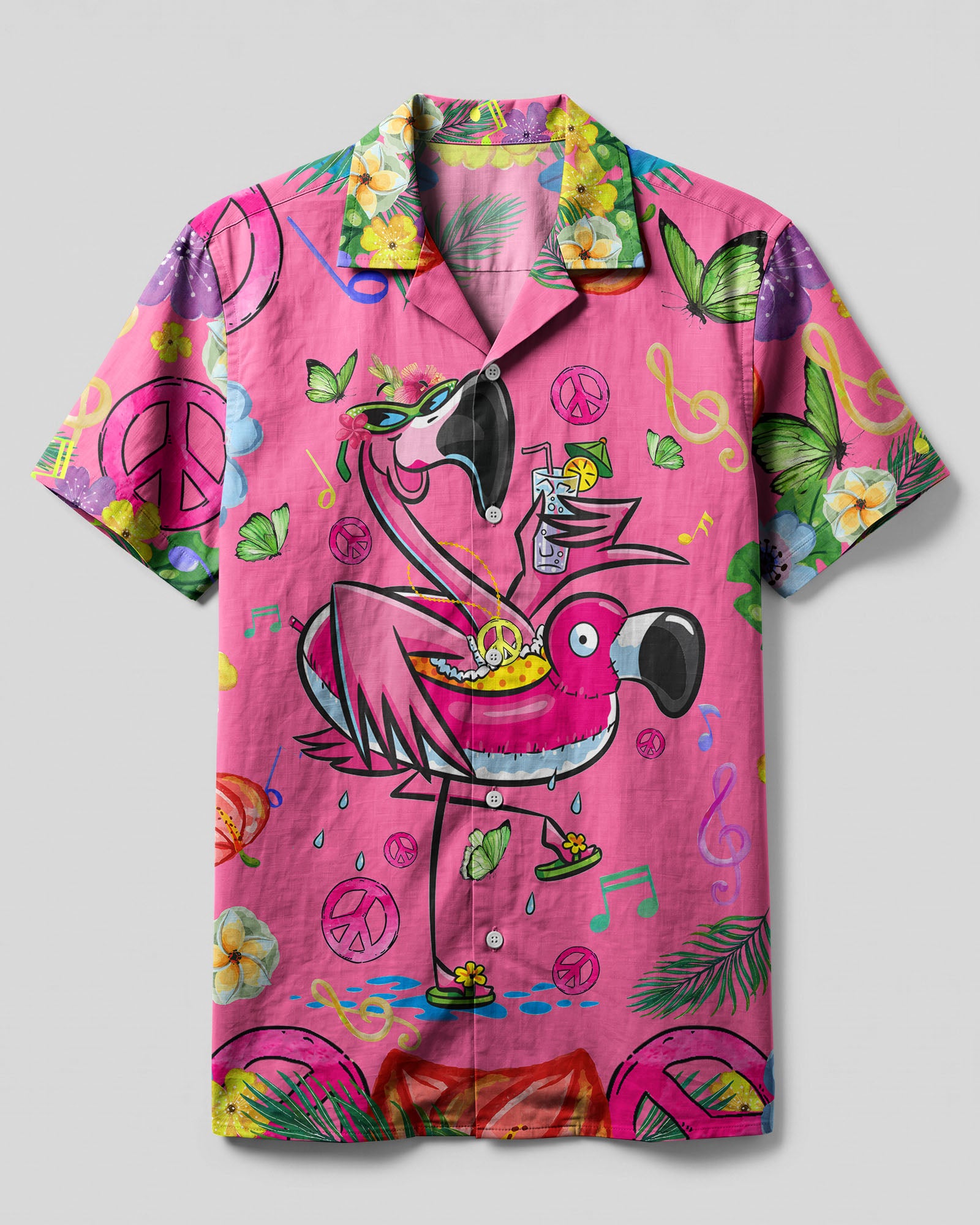 Pretty In Pink Flamingo Hawaiian Shirt Front view of the pretty in pink flamingo camp shirt showcasing vibrant prints and a relaxed fit.