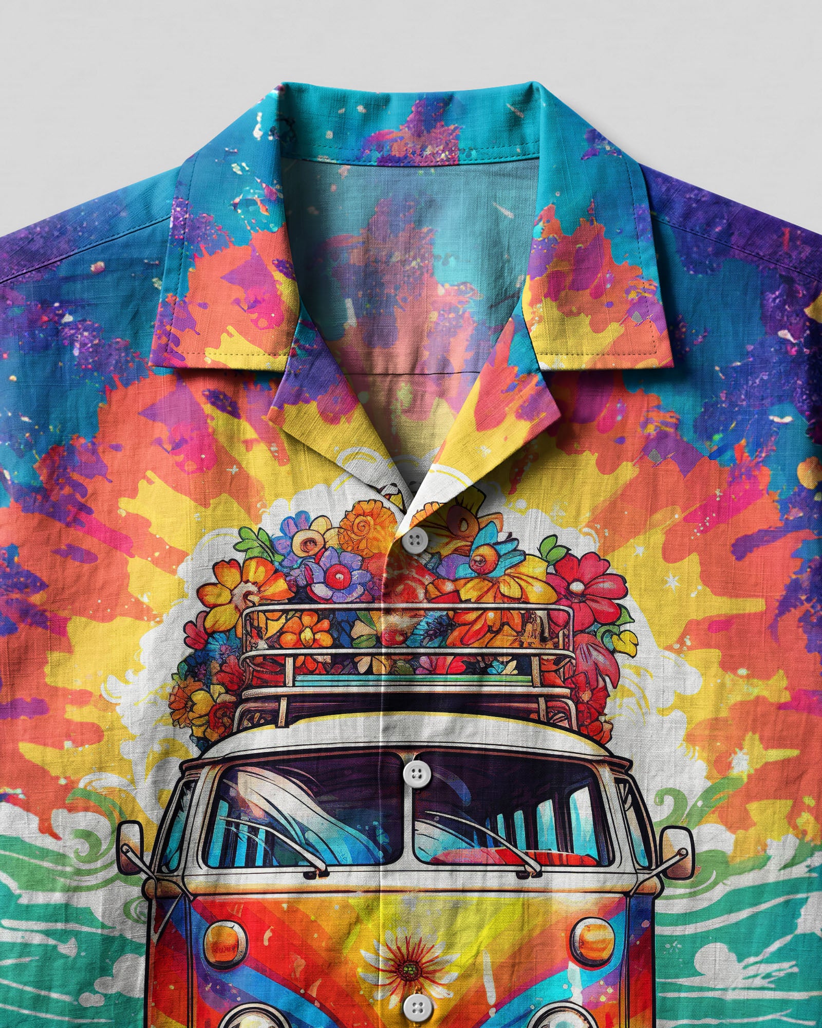 Running Against The Wind Hawaiian Shirt Close-up detail of the Running Against The Wind Hawaiian shirt highlighting the intricate artwork and bright hues.