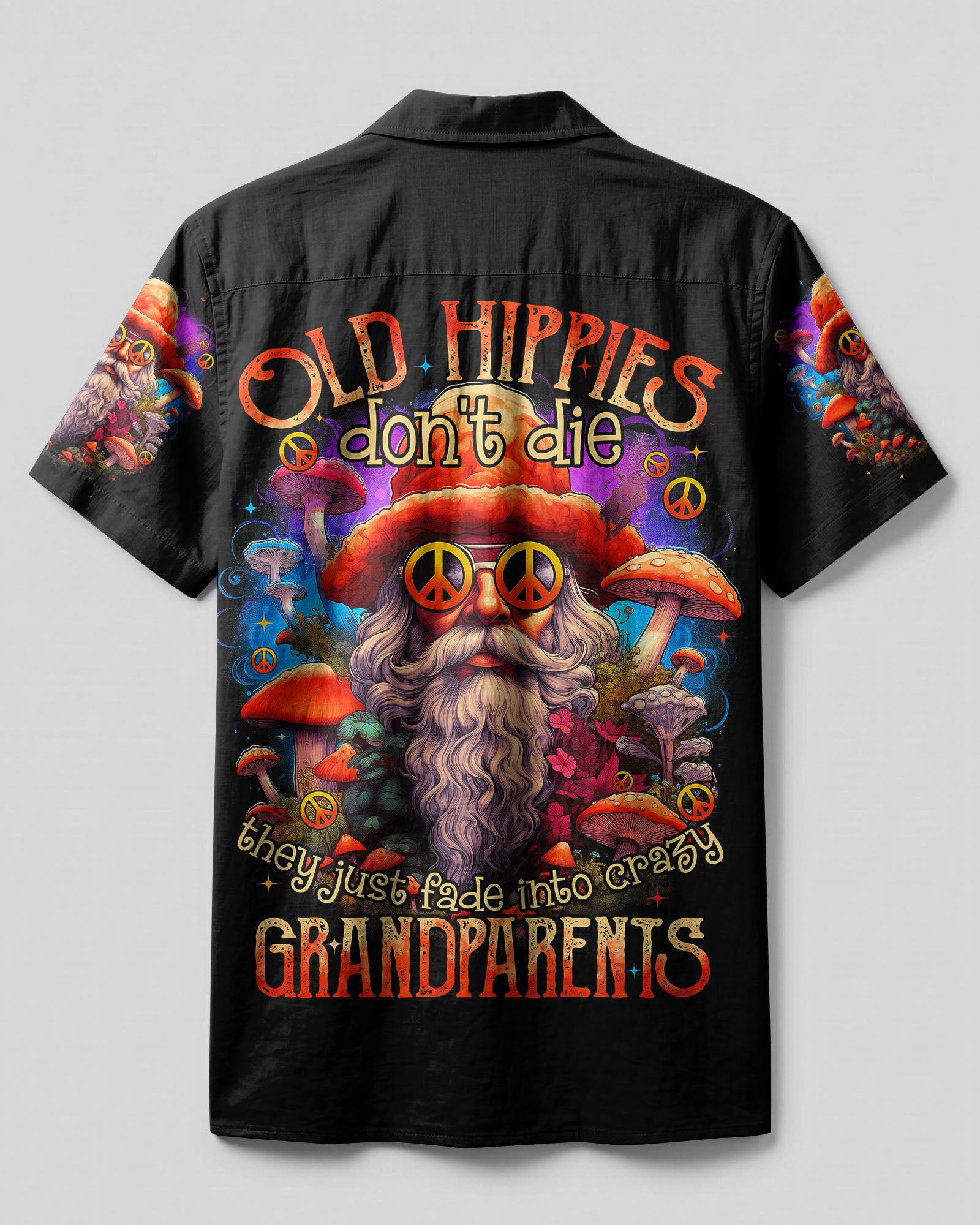 Vibrant Old Hippies Camp Shirt Back view of the old hippies camp shirt showcasing the flowing fabric and relaxed fit perfect for casual wear.