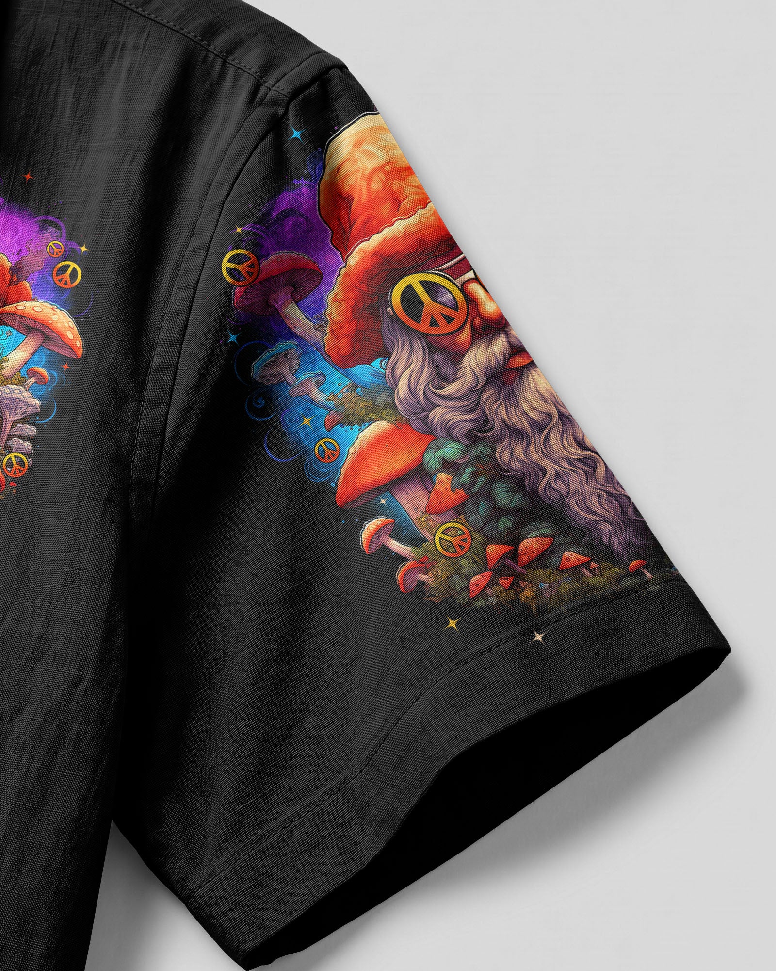 Vibrant Old Hippies Camp Shirt Lifestyle shot of the old hippies camp shirt being worn outdoors, capturing the essence of bohemian style and comfort.